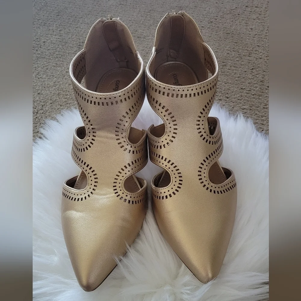 Comfortview Women's Gold Wide Width Gia Shootie Block Heels Wedding/ Party Shoes
